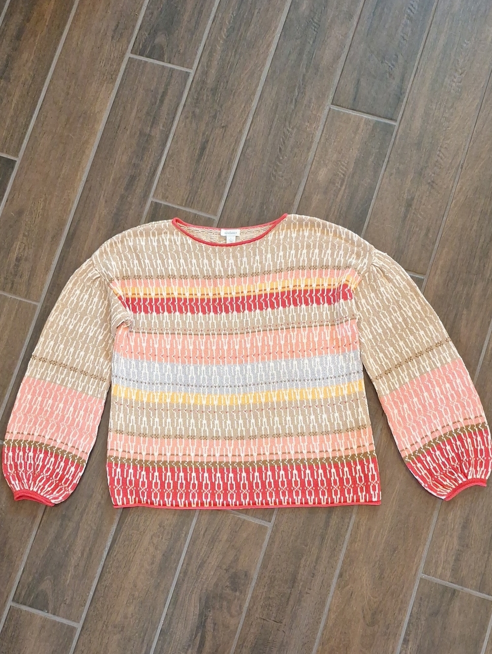 Sundance Cotton Linen Multicolor Multi-pattern Sweater Size Large